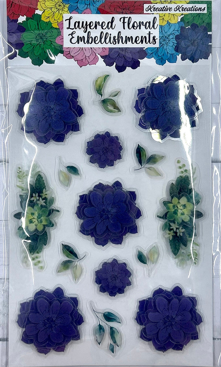 Layered Floral Embellishments - Royal Purple